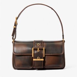 Michael Kors Colby Brown Burnish Leather Shoulder Bag Extra Small